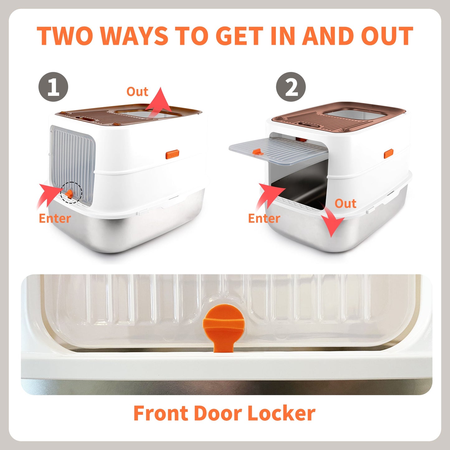 Go Fresh - Cat Litter Box - 2 Entries Hooded Cat Litter Box With Stainless Steel Base - Doot's Pet LLC Collars For A Cause