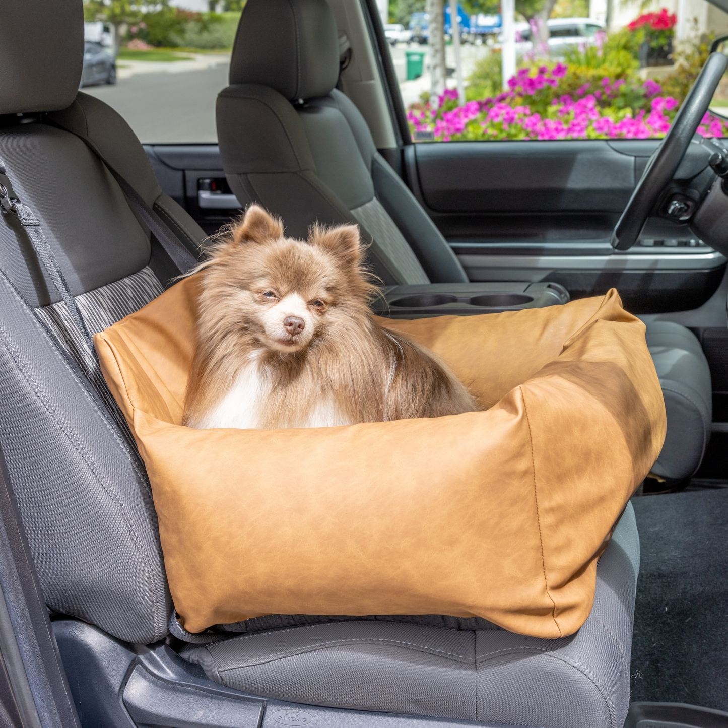 PupProtector™ Faux Leather Memory Foam Dog Car Bed - Camel - Doot's Pet LLC Collars For A Cause