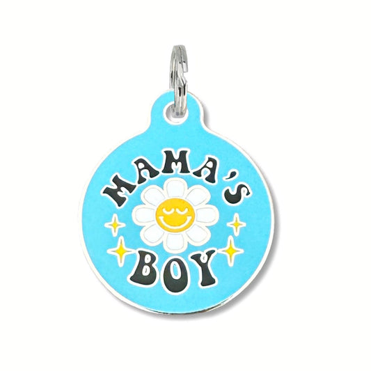Bad Tags - Enamel Dog ID Tag with Personalized QR Code - Mama's Boy - Engraved QR Code / Large 1.25"