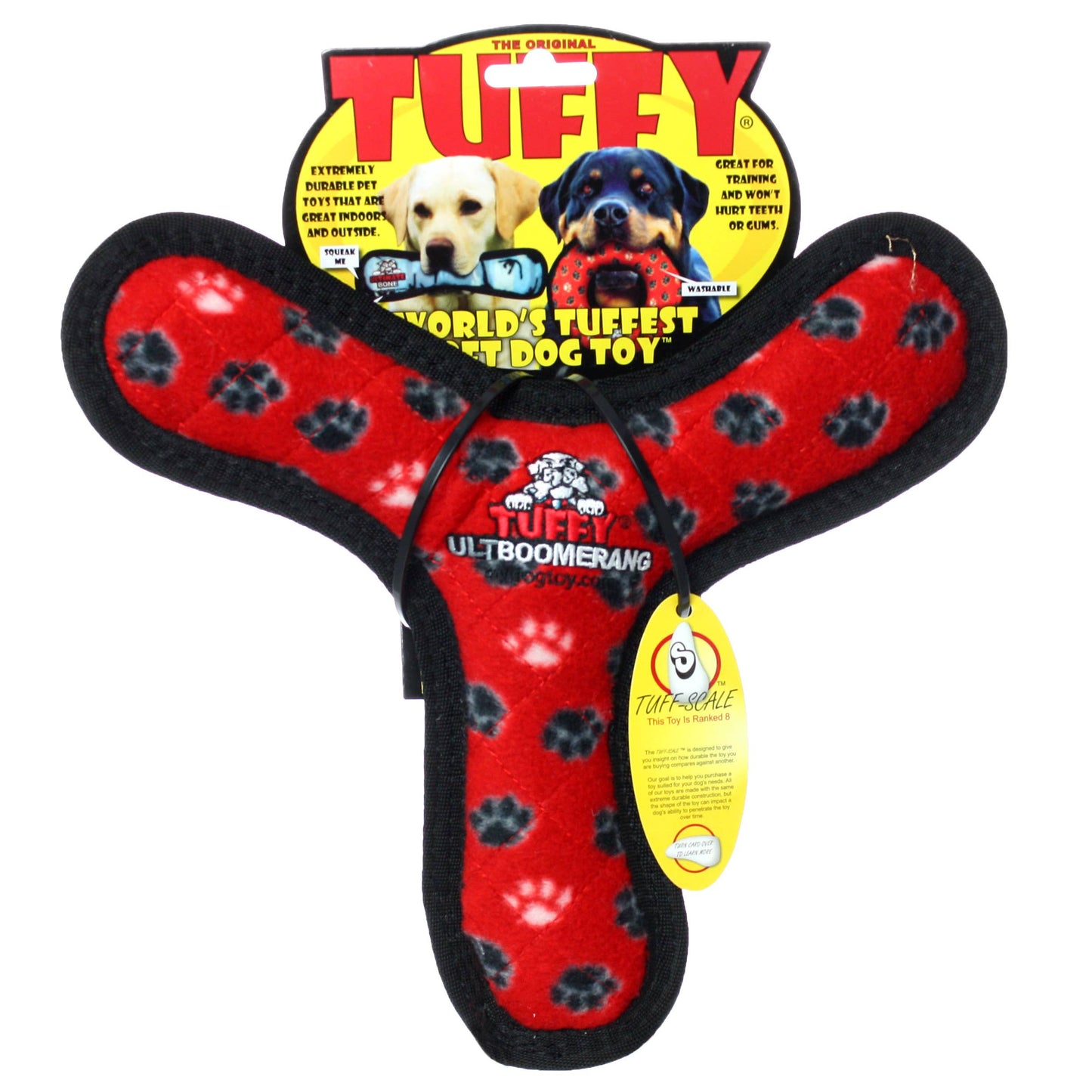 Tuffy Dog Toys - VIP Products - Tuffy Ultimate Boomerang - Red Paw, Squeaky Dog Toy - Doot's Pet LLC Collars For A Cause