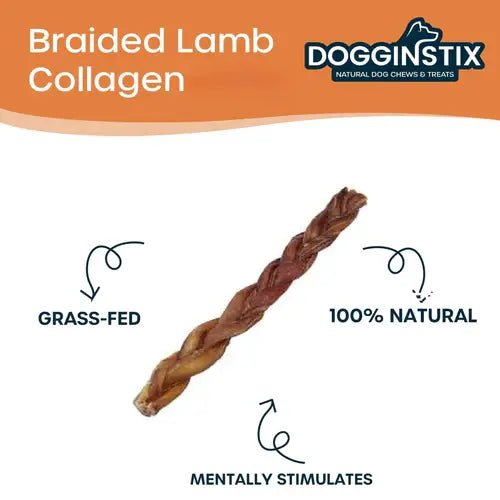 Doot's Chew Bar - Dogginstix - 6" Braided Lamb Collagen Sticks - Doot's Pet LLC Collars For A Cause