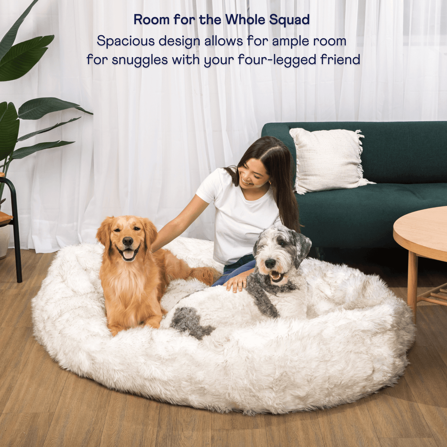 PupCloud™ Human-Size Faux Fur Memory Foam Dog Bed - White with Brown Accents - Doot's Pet LLC Collars For A Cause