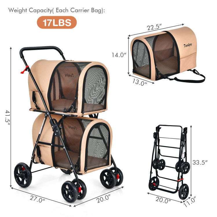 4-in-1 Double Pet Stroller with Detachable Carrier and Travel Carriage - Doot's Pet LLC Collars For A Cause