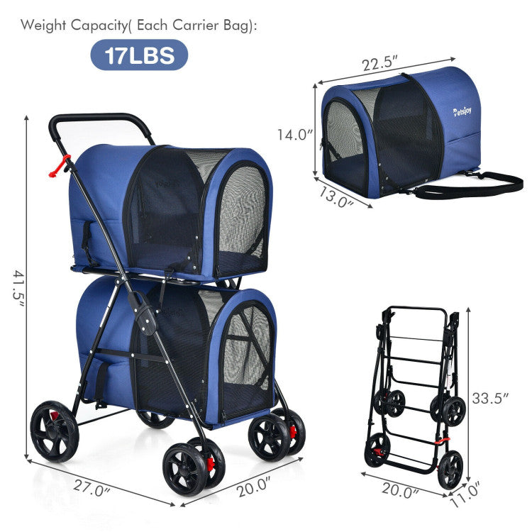 4-in-1 Double Pet Stroller with Detachable Carrier and Travel Carriage - Doot's Pet LLC Collars For A Cause