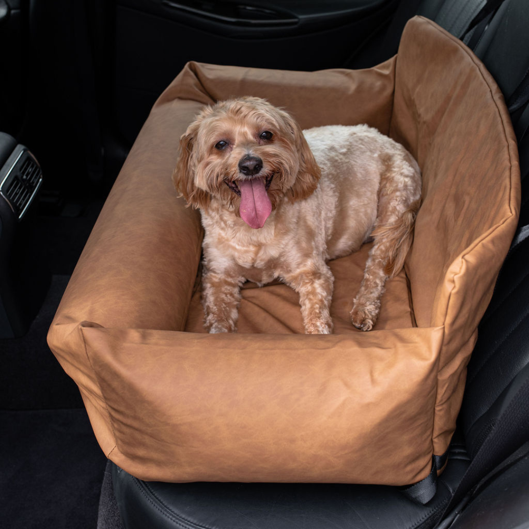 PupProtector™ Faux Leather Memory Foam Dog Car Bed - Camel - Doot's Pet LLC Collars For A Cause
