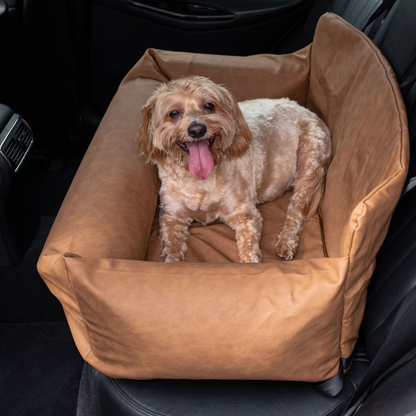 PupProtector™ Faux Leather Memory Foam Dog Car Bed - Camel - Doot's Pet LLC Collars For A Cause