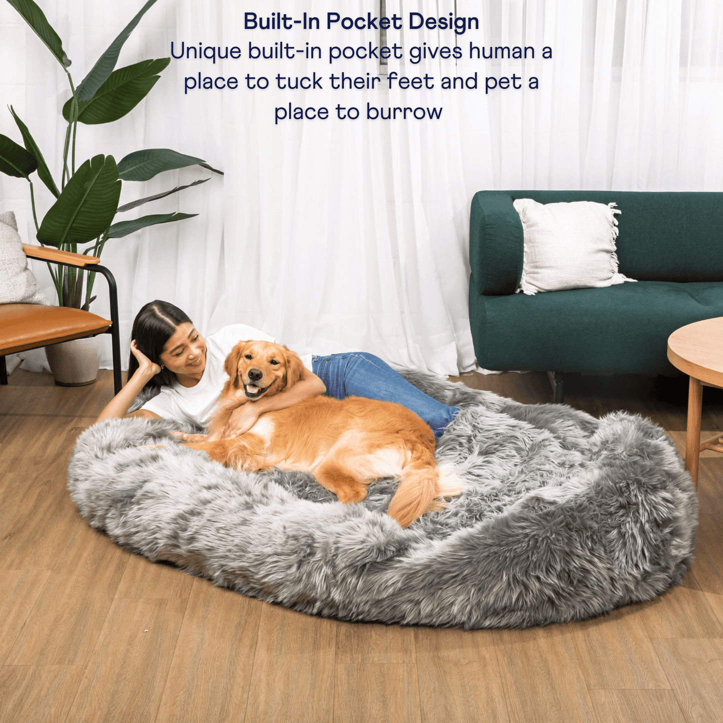 PupCloud™ Human-Size Faux Fur Memory Foam Dog Bed - Charcoal Grey - Doot's Pet LLC Collars For A Cause