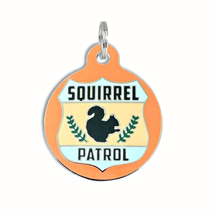Bad Tags - Dog ID Tag with Personalized QR Code - Squirrel Patrol - Blue / Engraved QR Code / Large 1.25"