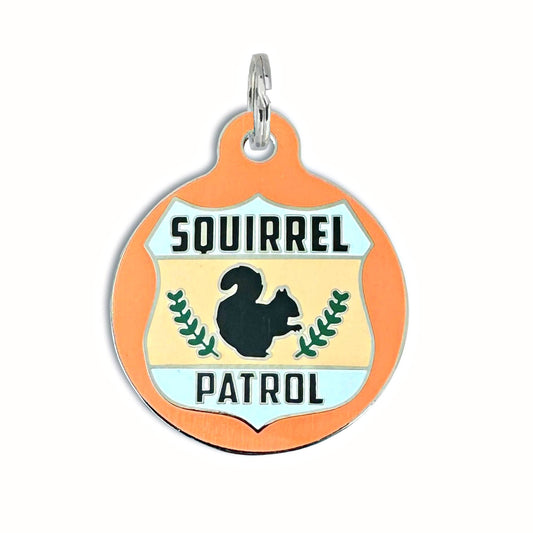 Bad Tags - Dog ID Tag with Personalized QR Code - Squirrel Patrol - Orange / Engraved QR Code / Small 1"