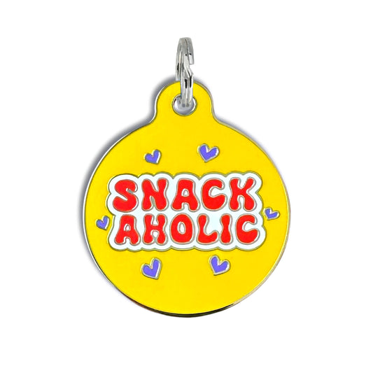 Bad Tags - Dog Tag w/ Personalized QR Code - Snackaholic - Engraved QR Code / Large 1.25"