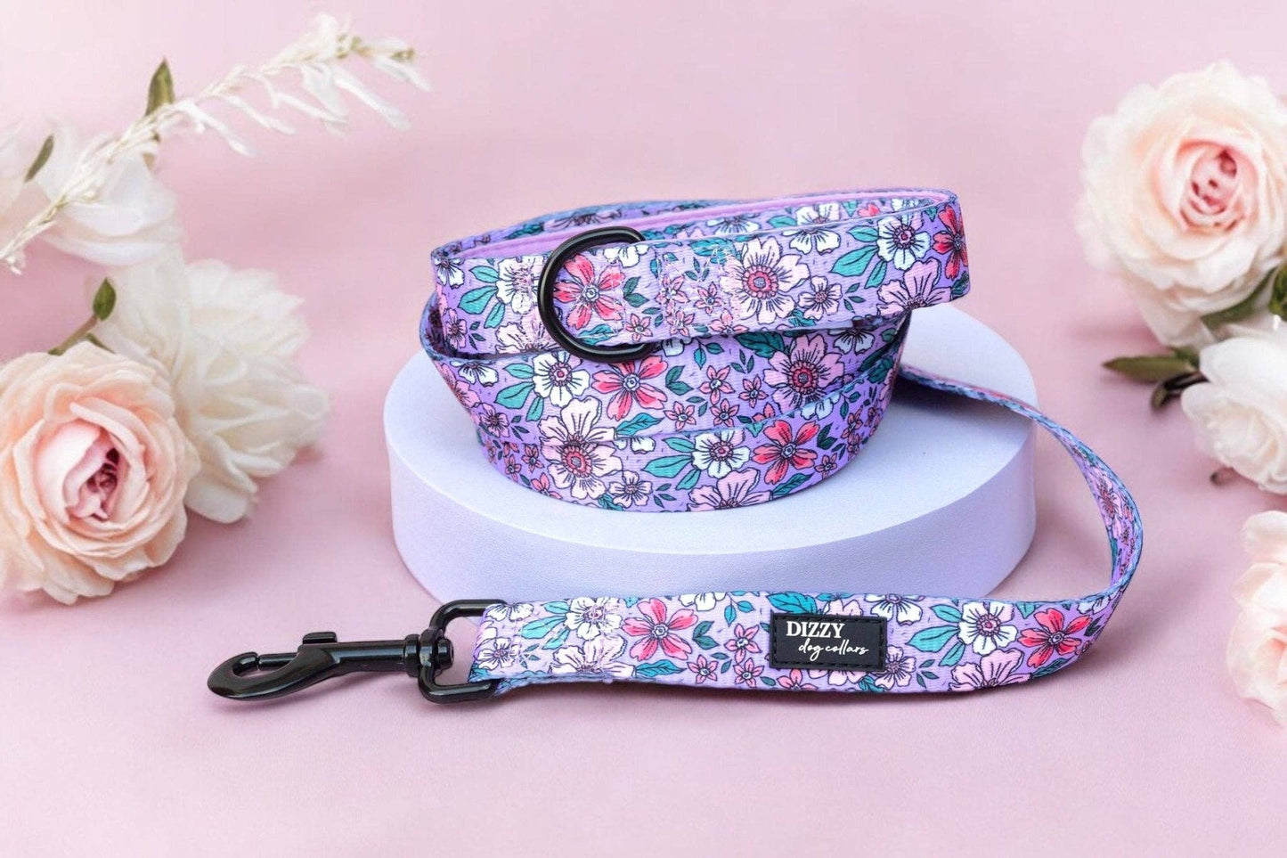 Dizzy Dog Collars - Lilac Floral | Dog Leash | Dog Lead - Large Lead (2.5cm x 152cm)