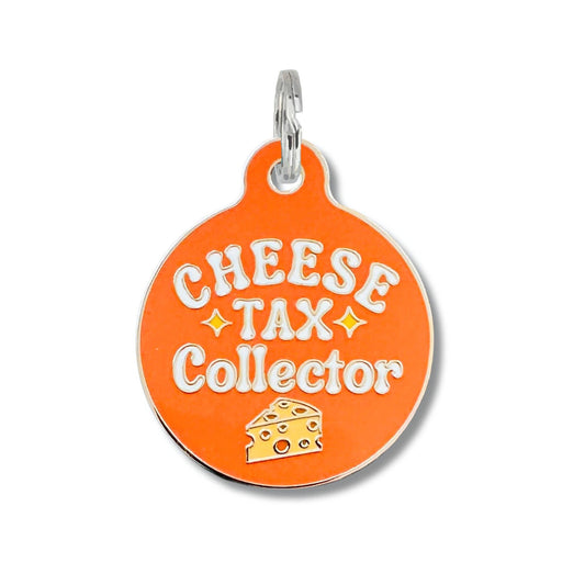 Bad Tags - Cute Dog Tag w/ Personalized QR Code - Cheese Tax Collector - Engraved QR Code / Large 1.25"