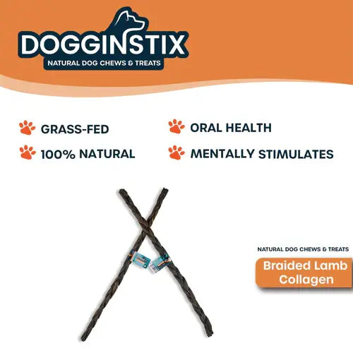 Doot's Chew Bar - Dogginstix - 24" Braided Lamb Collagen Sticks