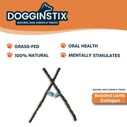Doot's Chew Bar - Dogginstix - 24" Braided Lamb Collagen Sticks