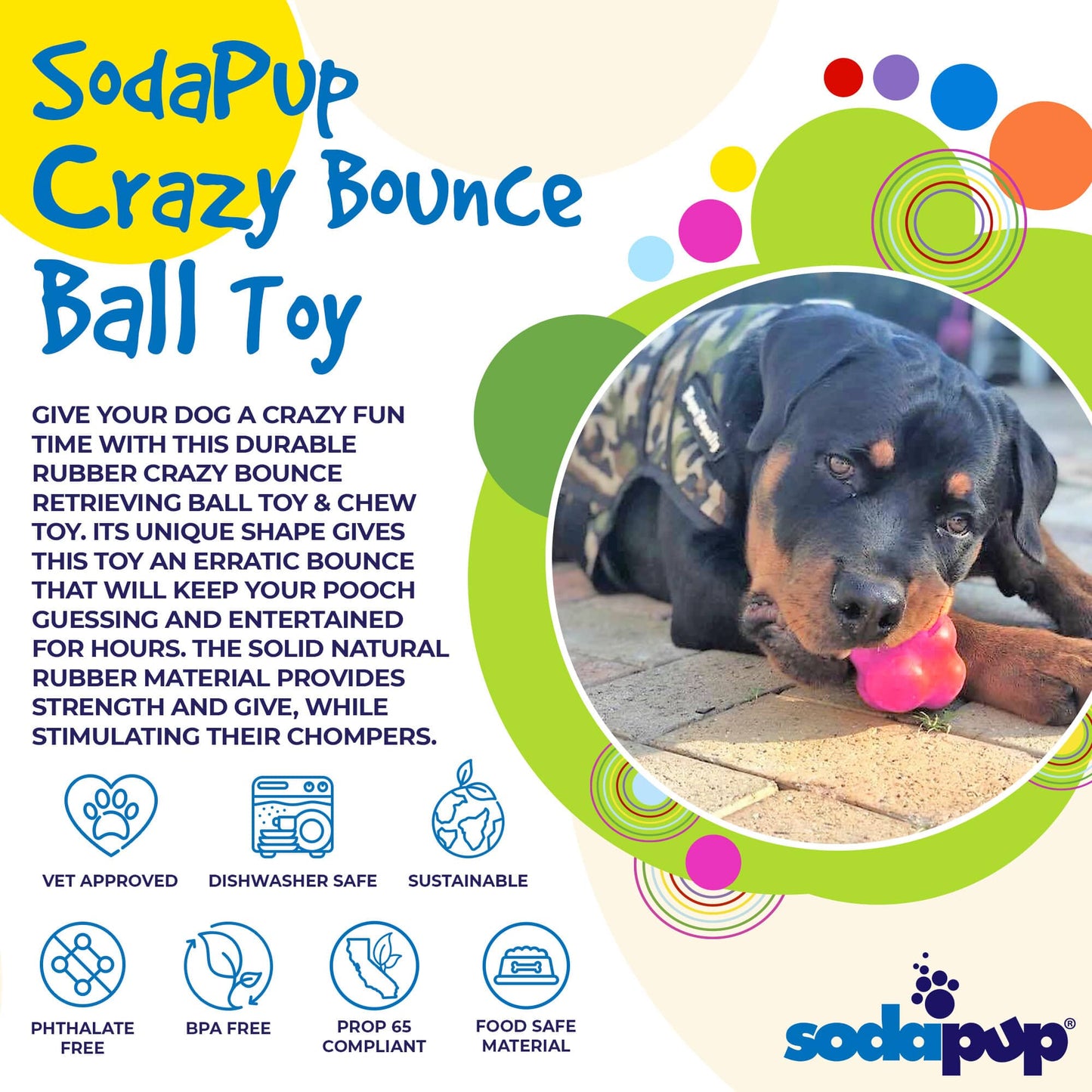 Crazy Bounce Ultra Durable Rubber Chew & Retrieving Toy - Doot's Pet LLC Collars For A Cause