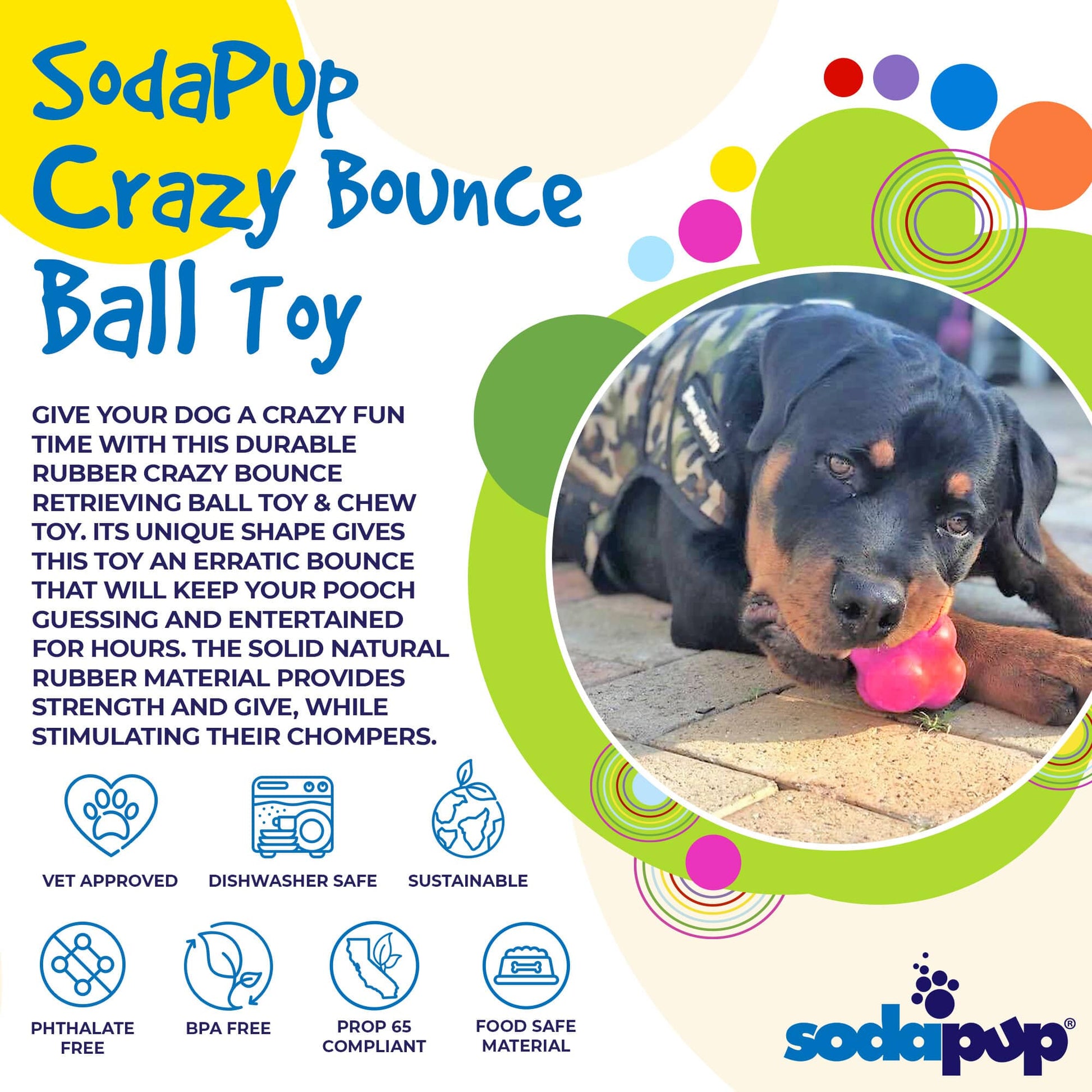 Crazy Bounce Ultra Durable Rubber Chew & Retrieving Toy - Doot's Pet LLC Collars For A Cause