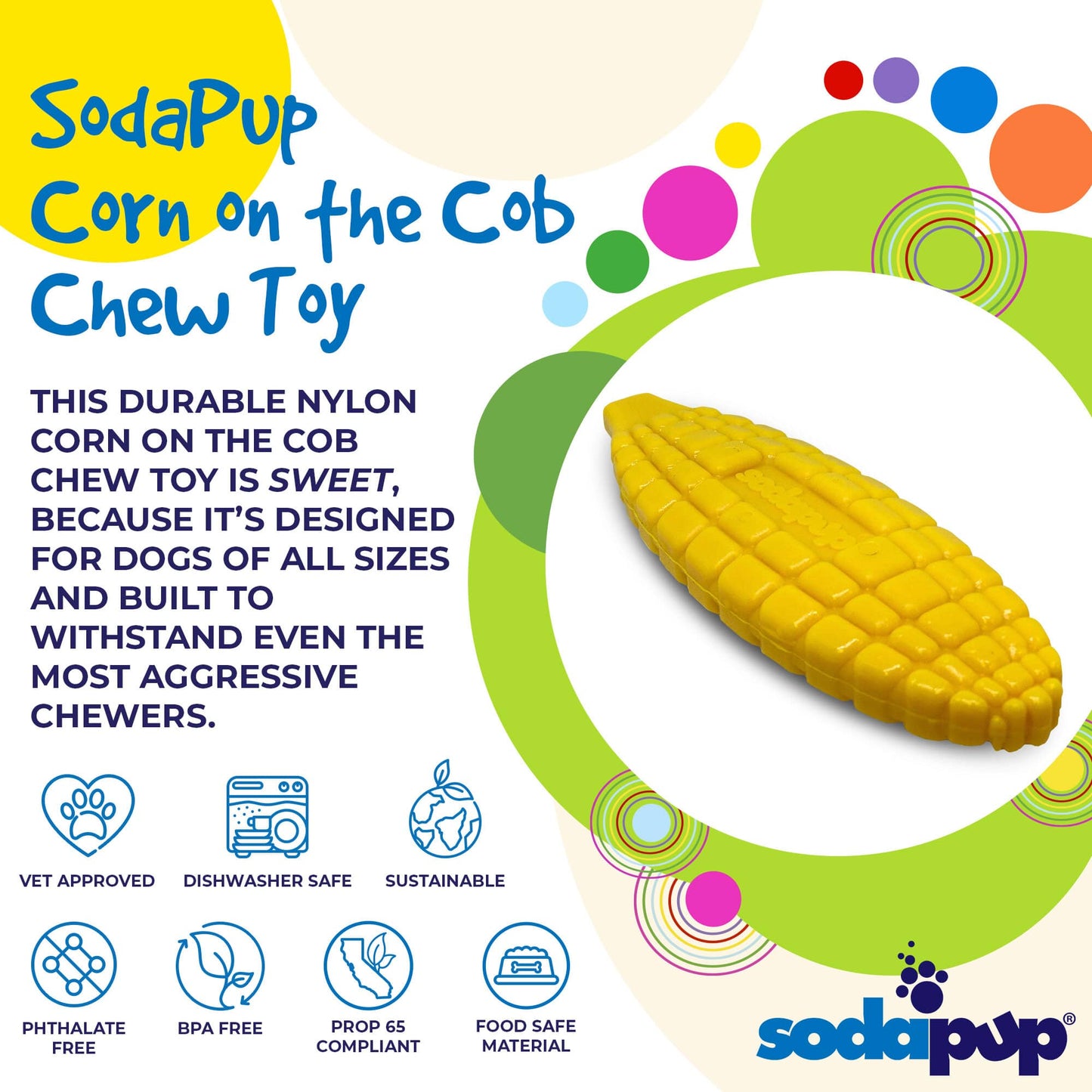 Corn on the Cob Nylon Dog Toy for Aggressive Chewers | USA Made | SodaPup - Doot's Pet LLC Collars For A Cause