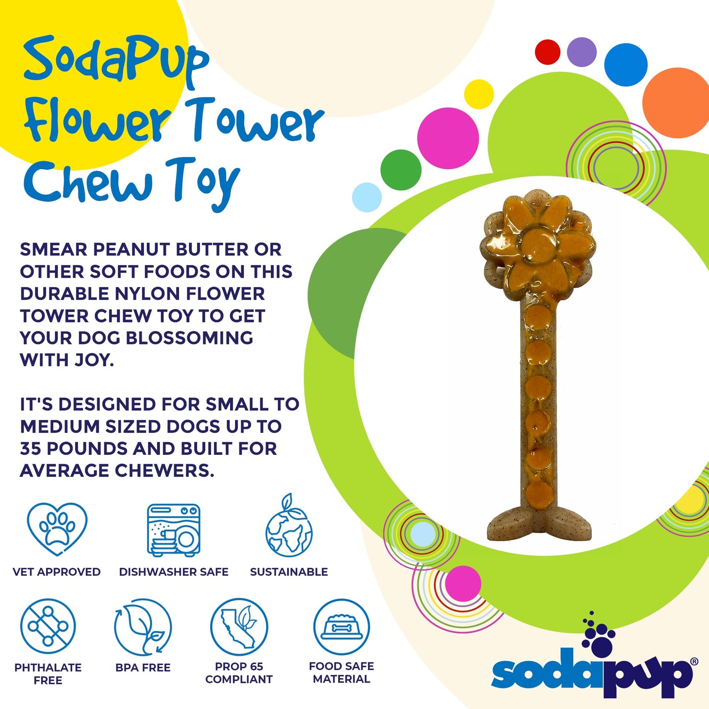Flower Tower Nylon Chew Toy for Aggressive Chewers - USA Made Enrichment Toy - Doot's Pet LLC Collars For A Cause