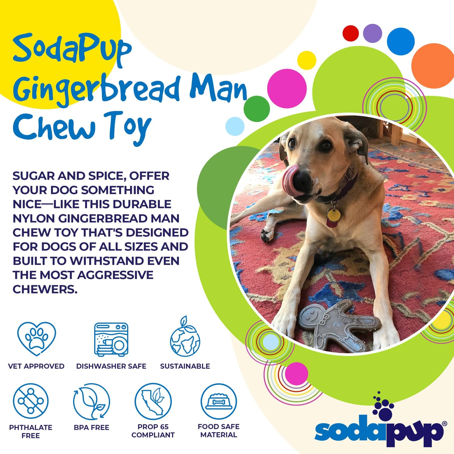 Gingerbread Man Nylon Dog Chew Toy for Aggressive Chewers | USA Made - Doot's Pet LLC Collars For A Cause