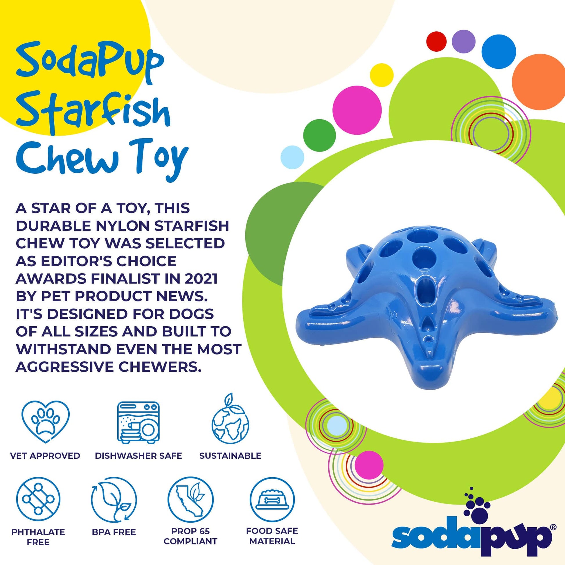 Starfish Nylon Dog Chew Toy for Aggressive Chewers | USA Made | SodaPup - Doot's Pet LLC Collars For A Cause