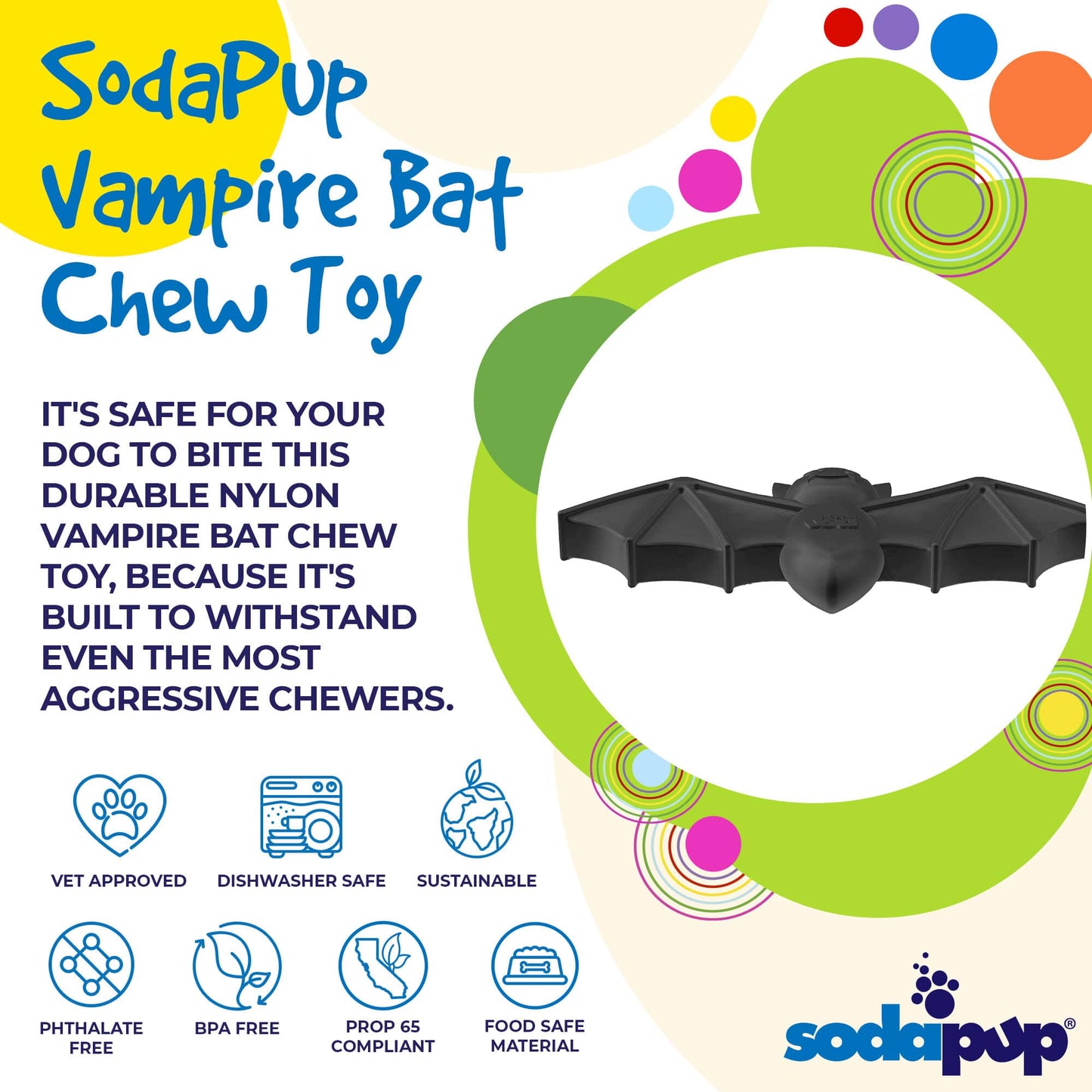 Vampire Bat Nylon Dog Chew Toy for Aggressive Chewers | USA Made & FDA Compliant - Doot's Pet LLC Collars For A Cause