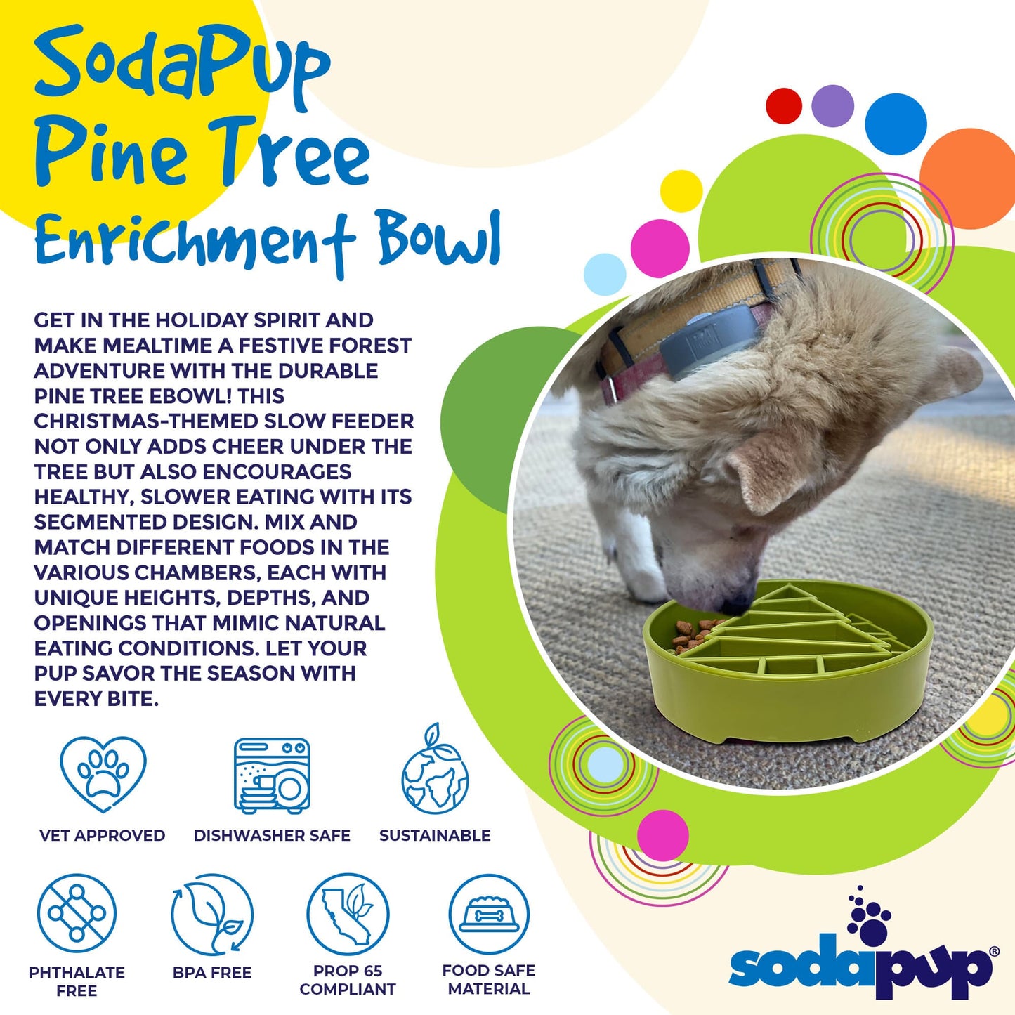 Pine Tree Christmas eBowl Deep Slow Feeder Dog Bowl for Enrichment | USA Made - Doot's Pet LLC Collars For A Cause
