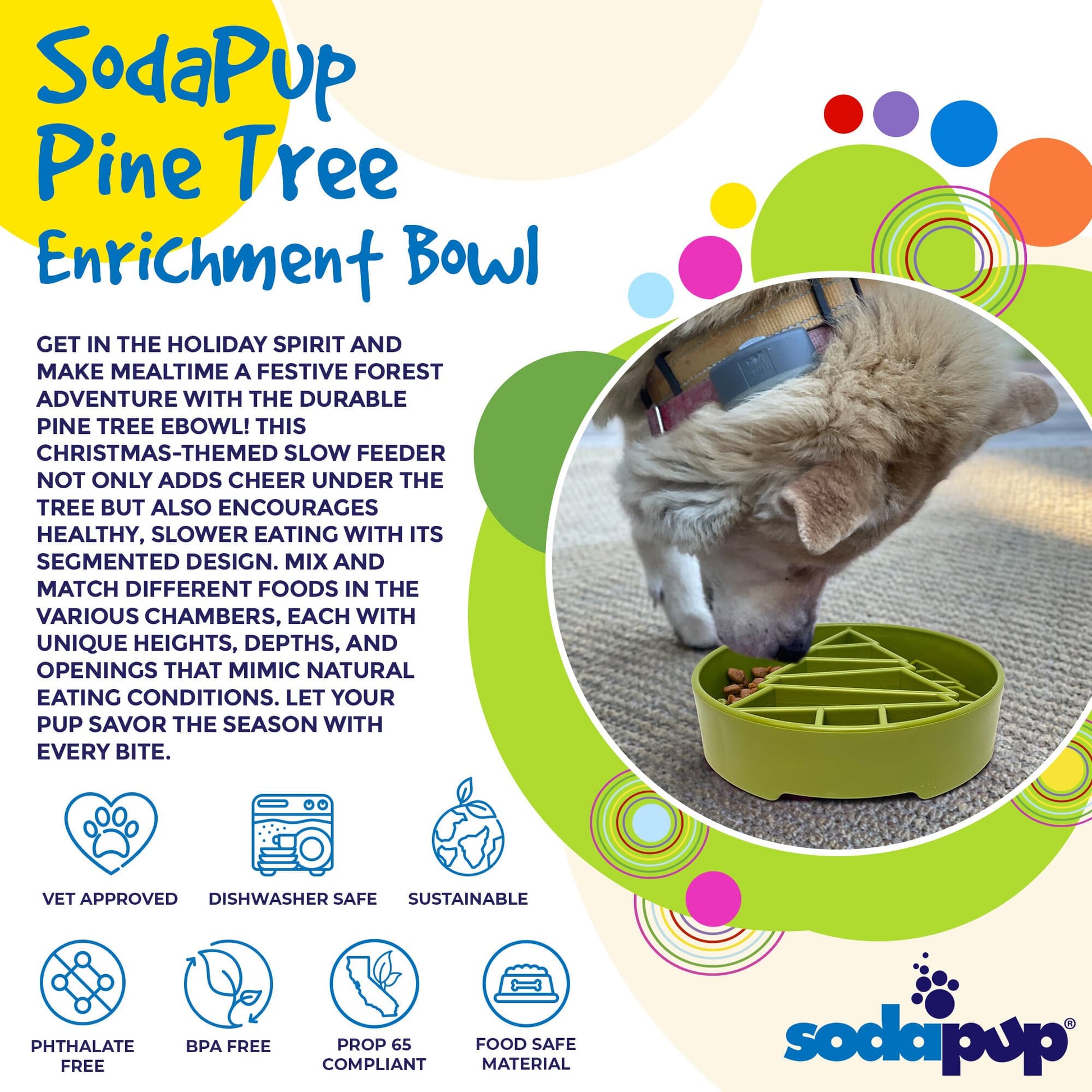 Pine Tree Christmas eBowl Deep Slow Feeder Dog Bowl for Enrichment | USA Made - Doot's Pet LLC Collars For A Cause