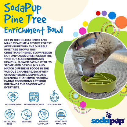 Pine Tree Christmas eBowl Deep Slow Feeder Dog Bowl for Enrichment | USA Made - Doot's Pet LLC Collars For A Cause