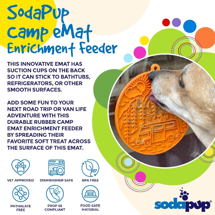 Camp eMat - Enrichment Lick Mat For Dogs and Cats - with Suction Cups | Retro Van Design | USA Made - Doot's Pet LLC Collars For A Cause