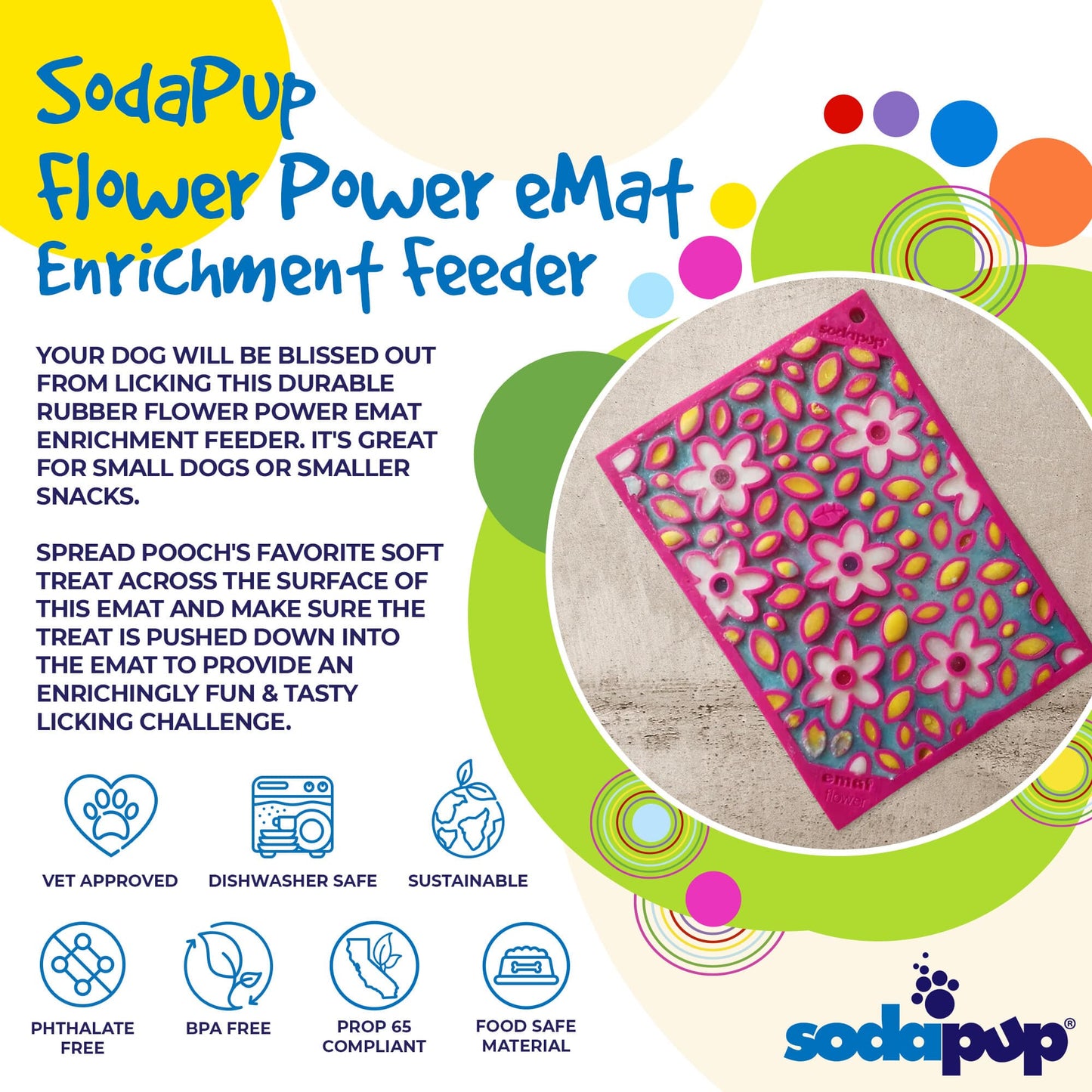 Flower Power emat - Enrichment Lick Mat for Dogs and Cats | Flower Design | USA Made - Doot's Pet LLC Collars For A Cause