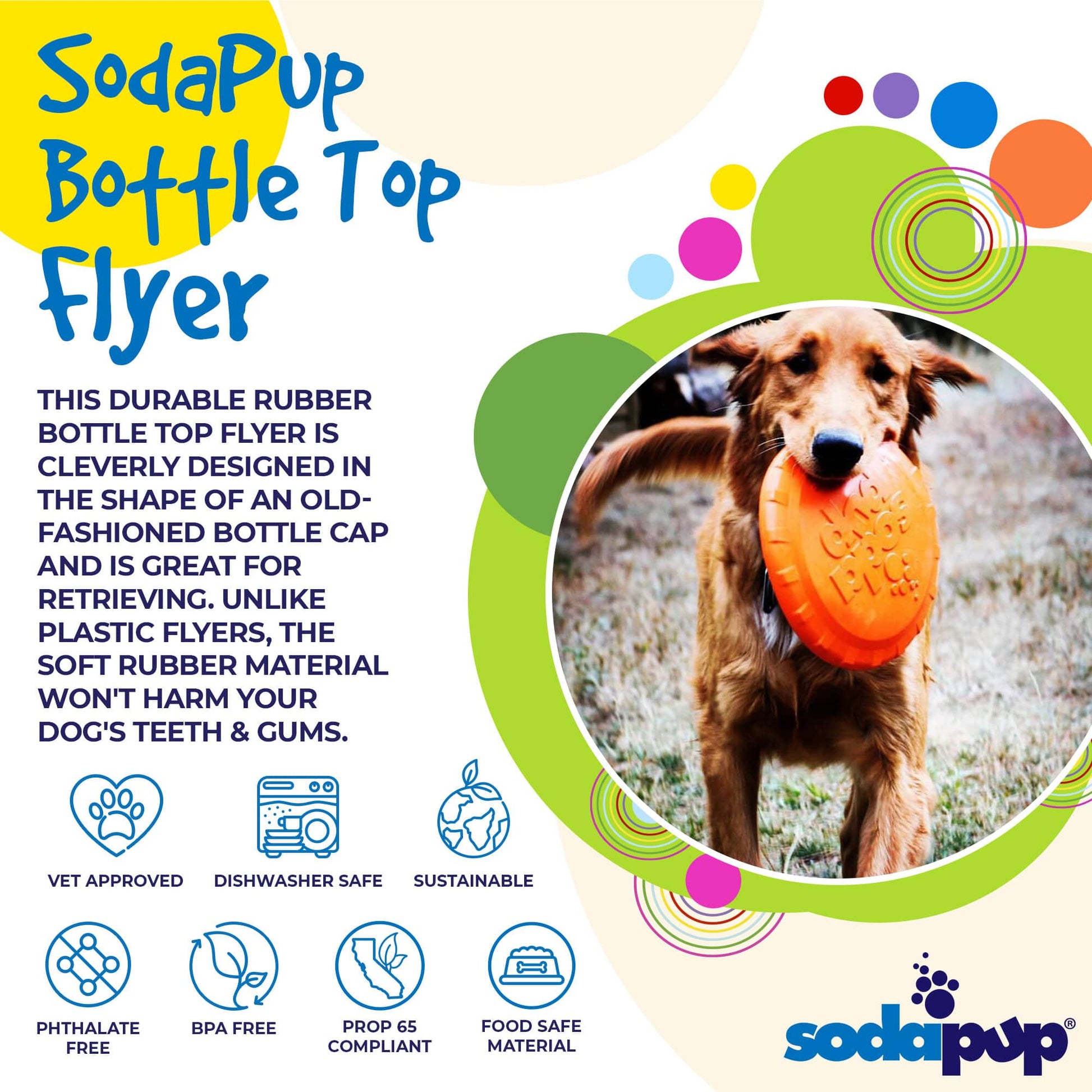 Bottle Top Flyer Durable Rubber Retrieving Frisbee - Orange - Doot's Pet LLC Collars For A Cause