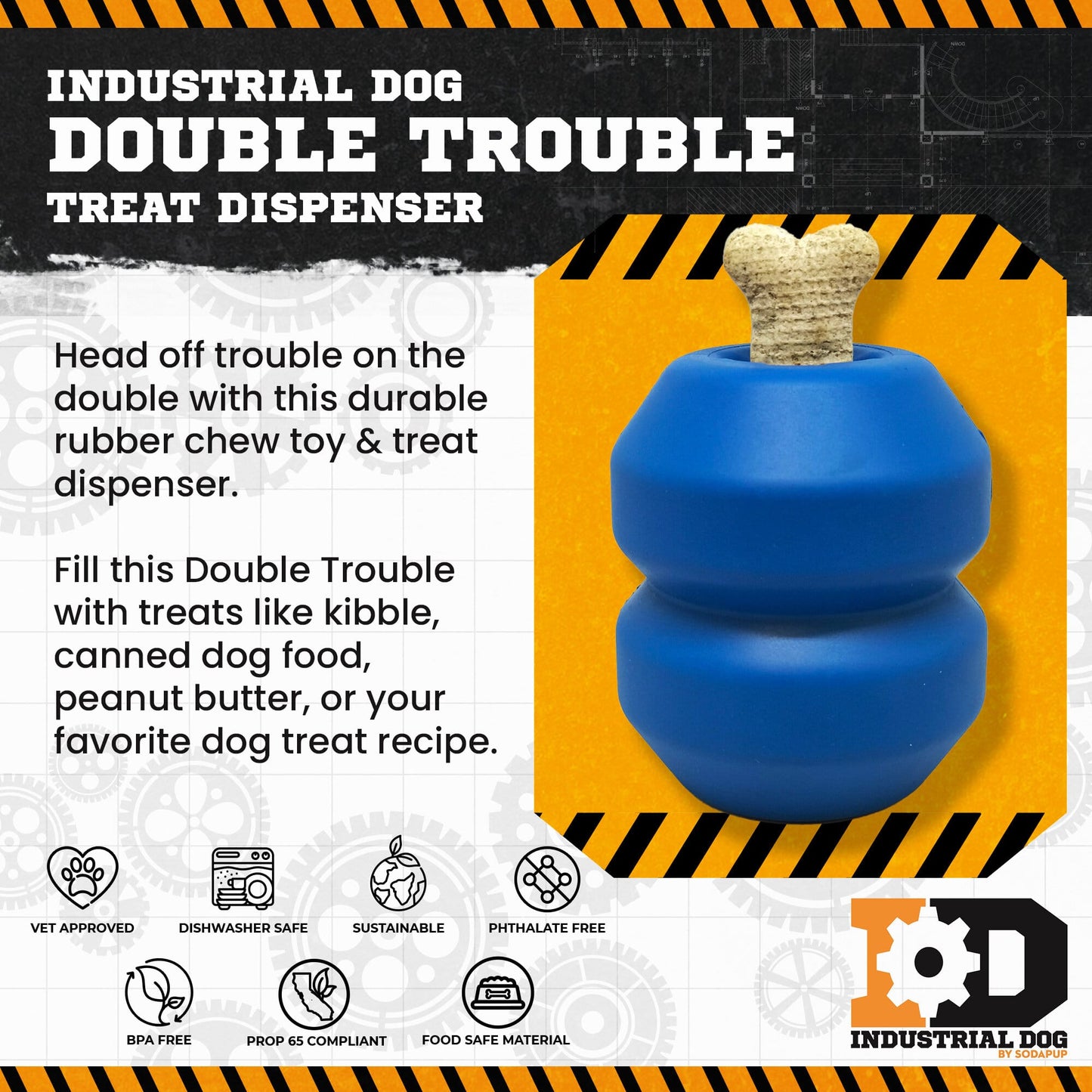 Double Trouble Durable Rubber Chew Toy and Treat Dispenser - Doot's Pet LLC Collars For A Cause