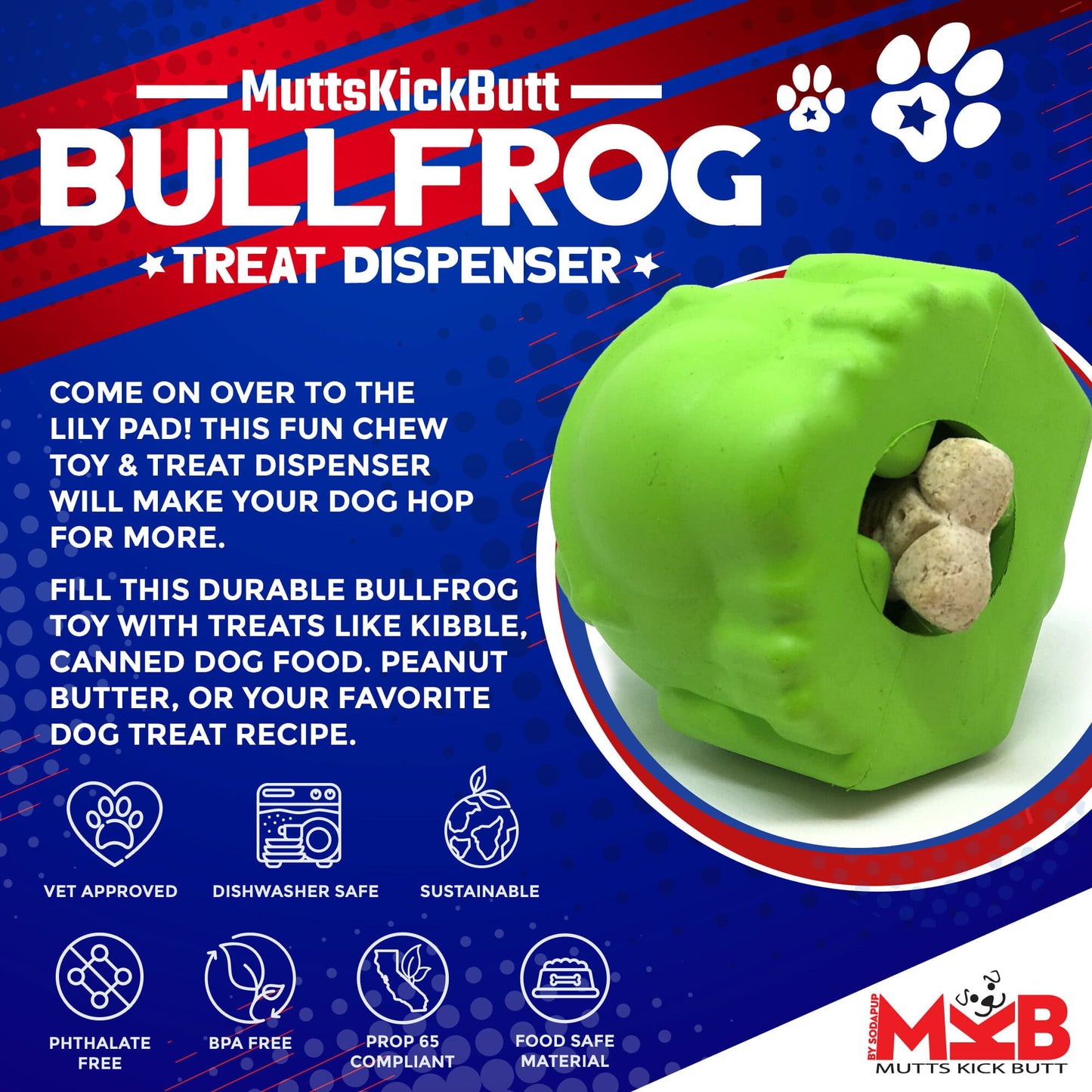 Bull Frog eDispenser Durable Rubber Chew Toy & Treat Dispenser - Large - Doot's Pet LLC Collars For A Cause