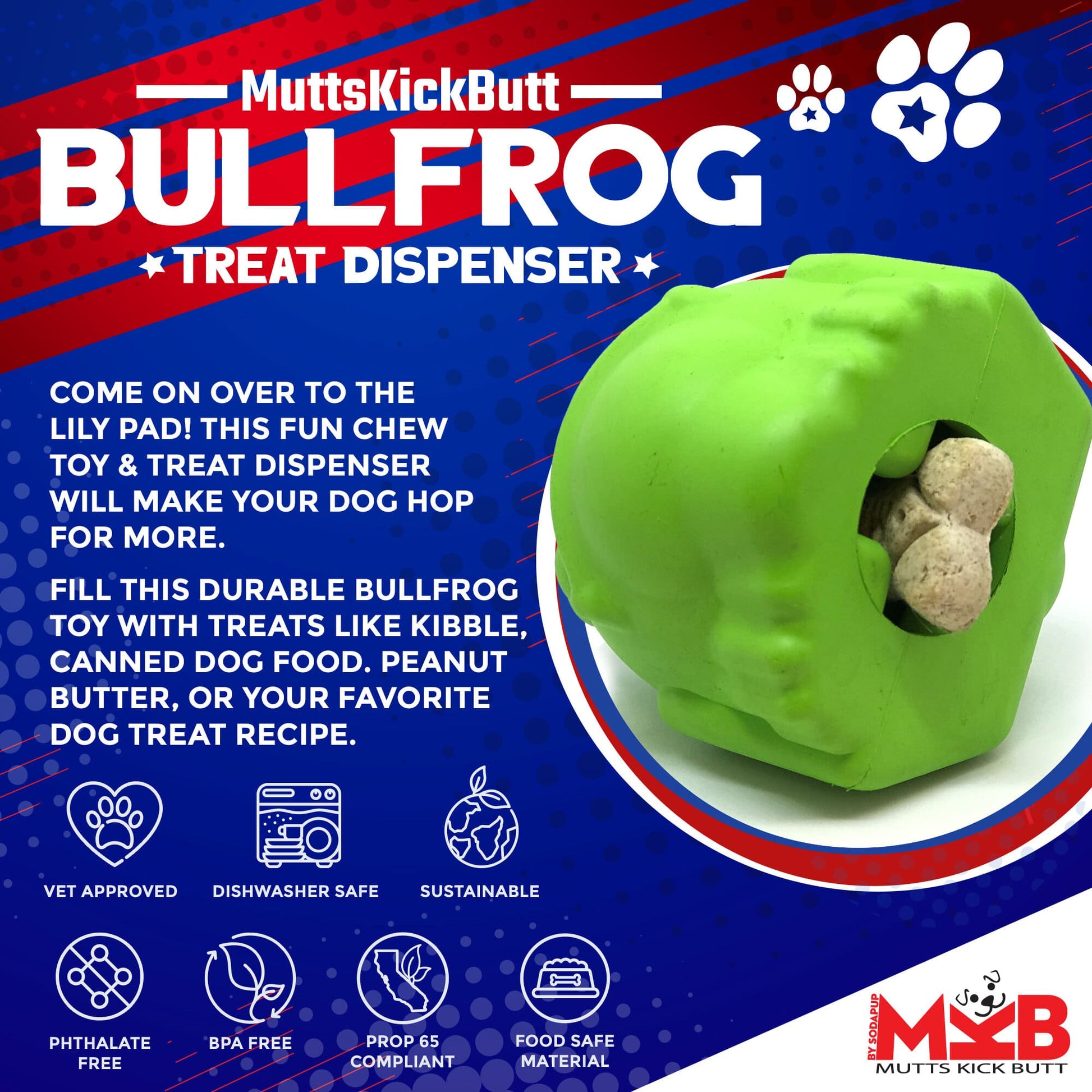 Bull Frog eDispenser Durable Rubber Chew Toy & Treat Dispenser - Large - Doot's Pet LLC Collars For A Cause