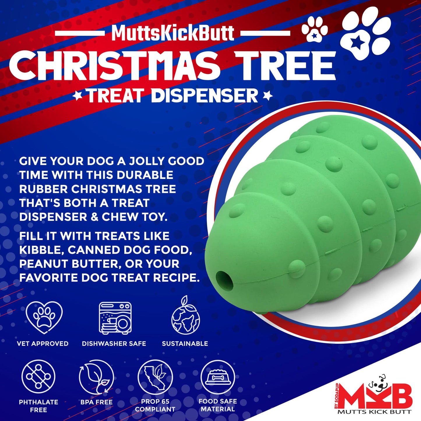Christmas Tree eDispenser Durable Rubber Chew Toy & Treat Dispenser - Doot's Pet LLC Collars For A Cause