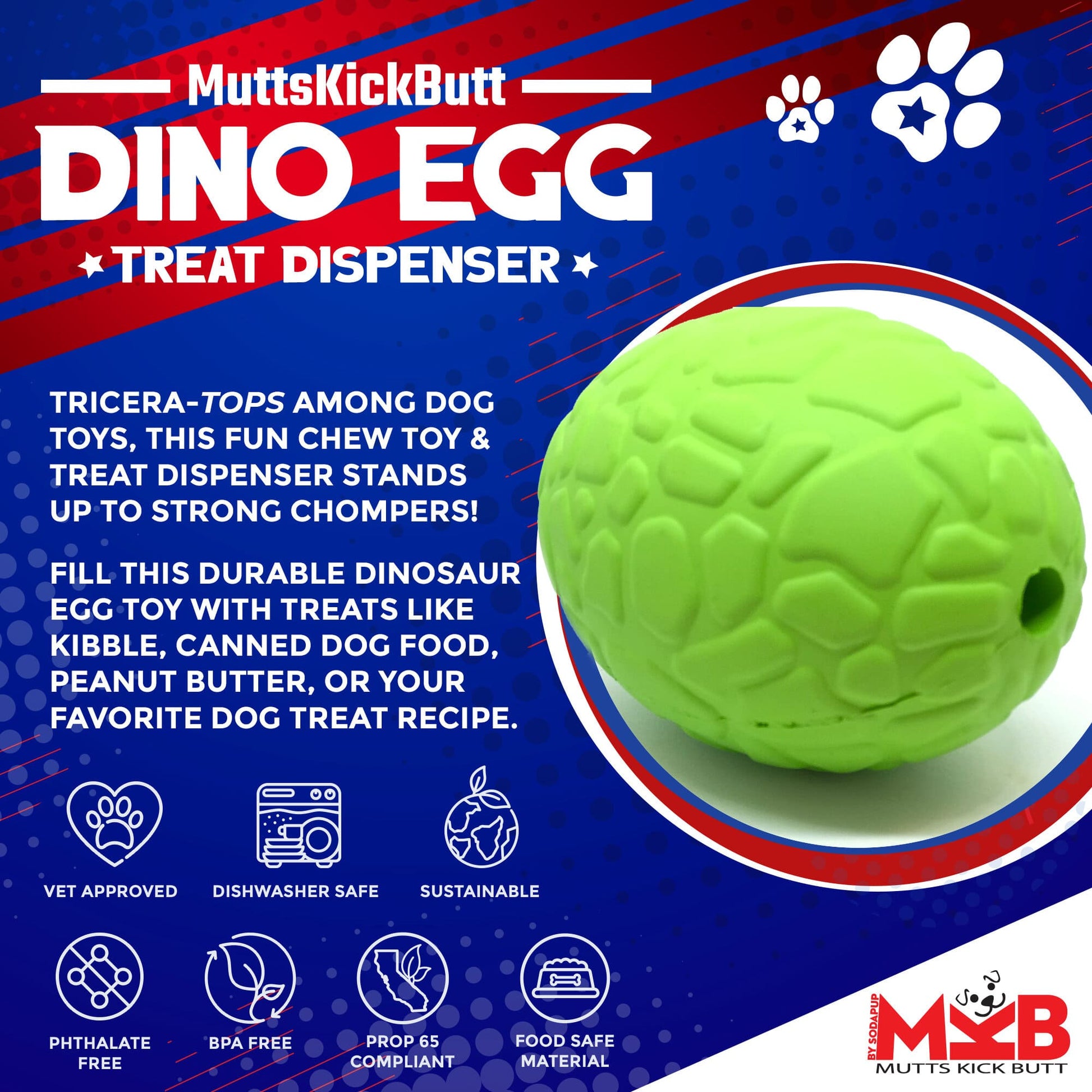 Dinosaur Egg eDispenser Durable Rubber Chew Toy & Treat Dispenser - Doot's Pet LLC Collars For A Cause