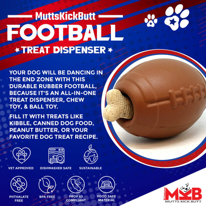 Football eDispenser Durable Rubber Chew Toy and Treat Dispenser - Doot's Pet LLC Collars For A Cause