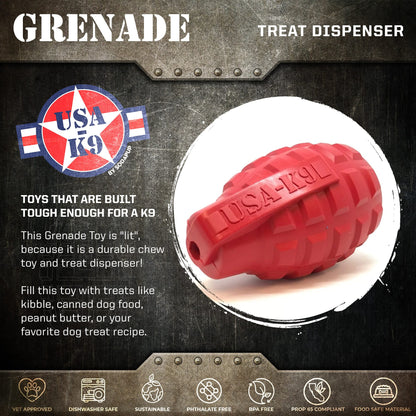 Grenade Shaped eDispenser Durable Dog Chew Toy & Treat Dispenser - Magnum Black - Doot's Pet LLC Collars For A Cause
