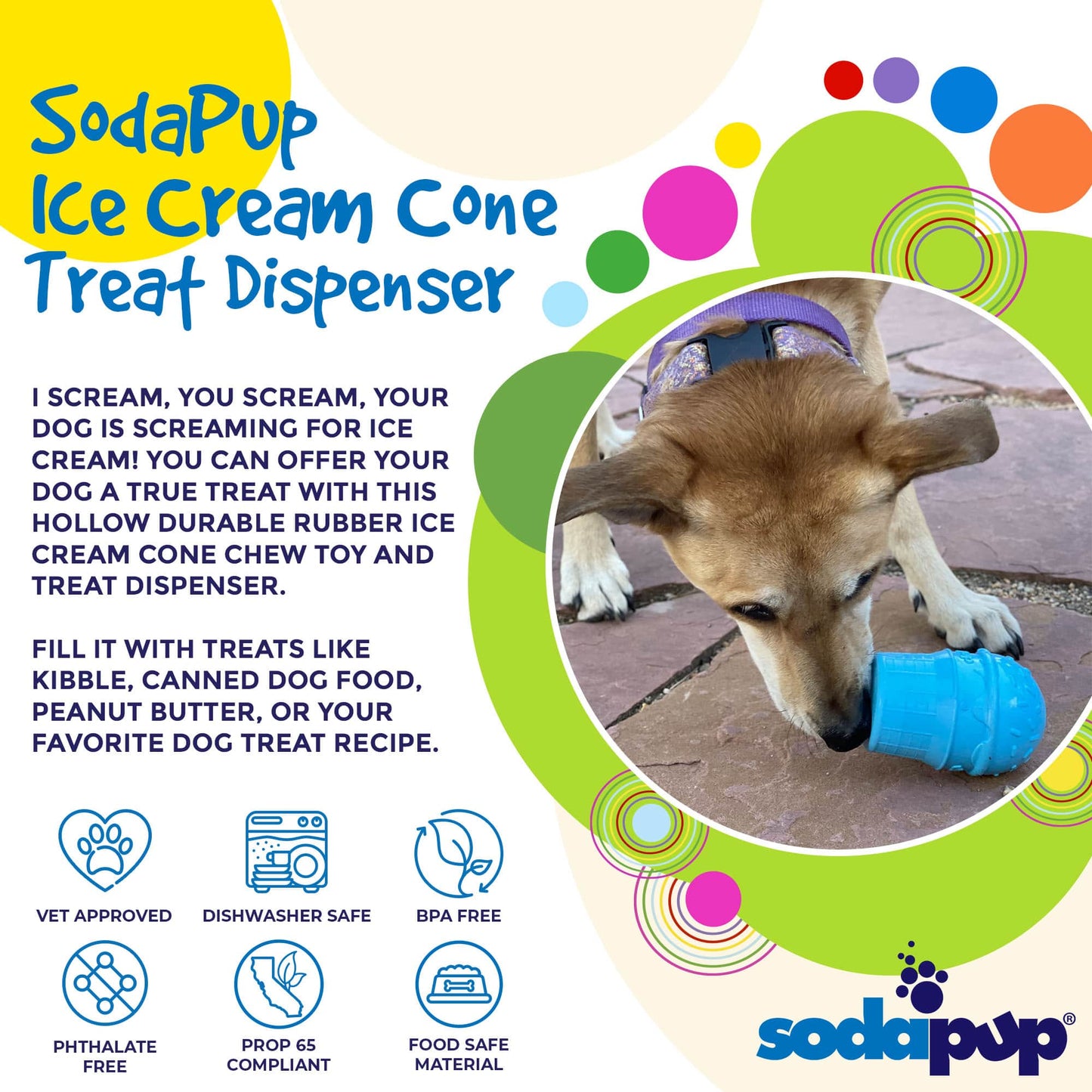 Ice Cream Cone Durable PUP-X Rubber eDispenser Chew Toy and Treat Dispenser - Doot's Pet LLC Collars For A Cause