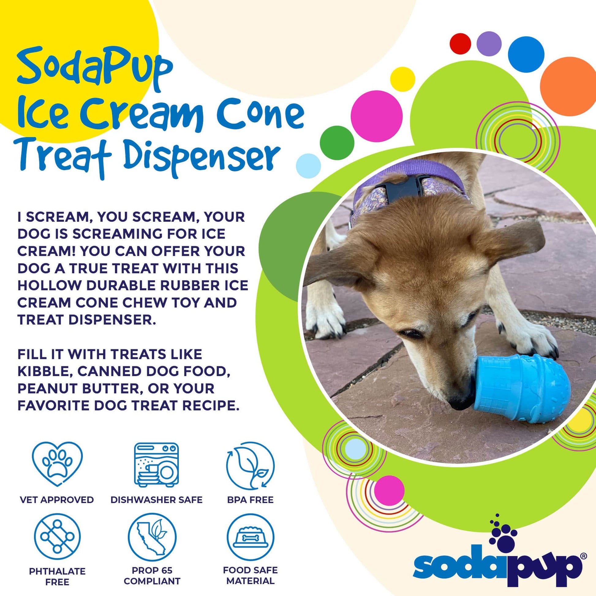 Ice Cream Cone Durable PUP-X Rubber eDispenser Chew Toy and Treat Dispenser - Doot's Pet LLC Collars For A Cause