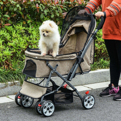 Pet Foldable Travel Carriage Stroller with Reversible Handle