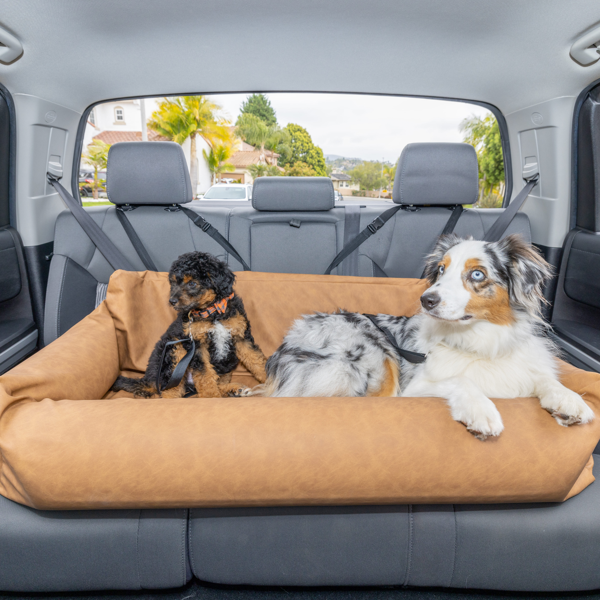 PupProtector™ Faux Leather Memory Foam Dog Car Bed - Camel - Doot's Pet LLC Collars For A Cause