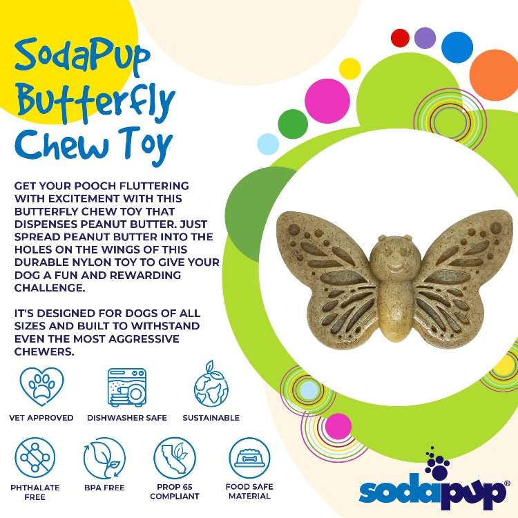 Butterfly Nylon Chew & Enrichment Toy | 2-in-1 for Aggressive Chewers | SodaPup - Doot's Pet LLC Collars For A Cause