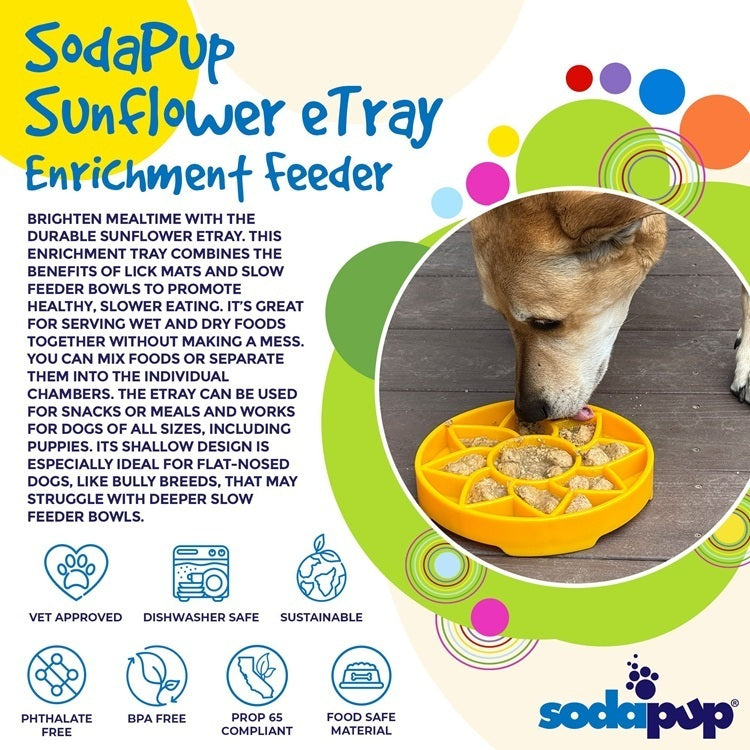 Sunflower eTray Shallow Slow Feeder Dog Bowl for Enrichment | USA Made - Doot's Pet LLC Collars For A Cause