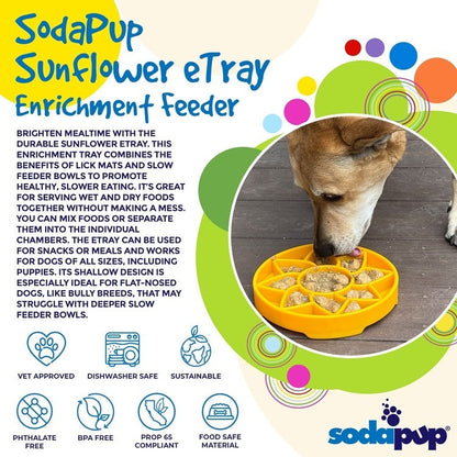 Sunflower eTray Shallow Slow Feeder Dog Bowl for Enrichment | USA Made - Doot's Pet LLC Collars For A Cause