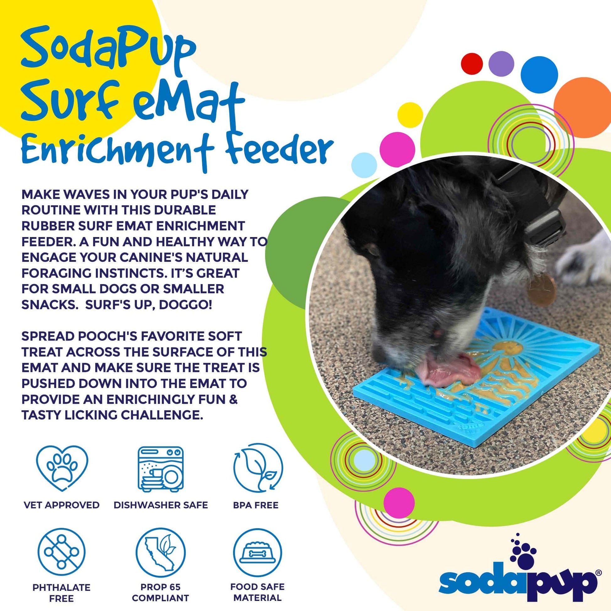 Surf's Up eMat - Small Lickmat for Dogs and Cats | Beach-Themed Design | SodaPup - Doot's Pet LLC Collars For A Cause
