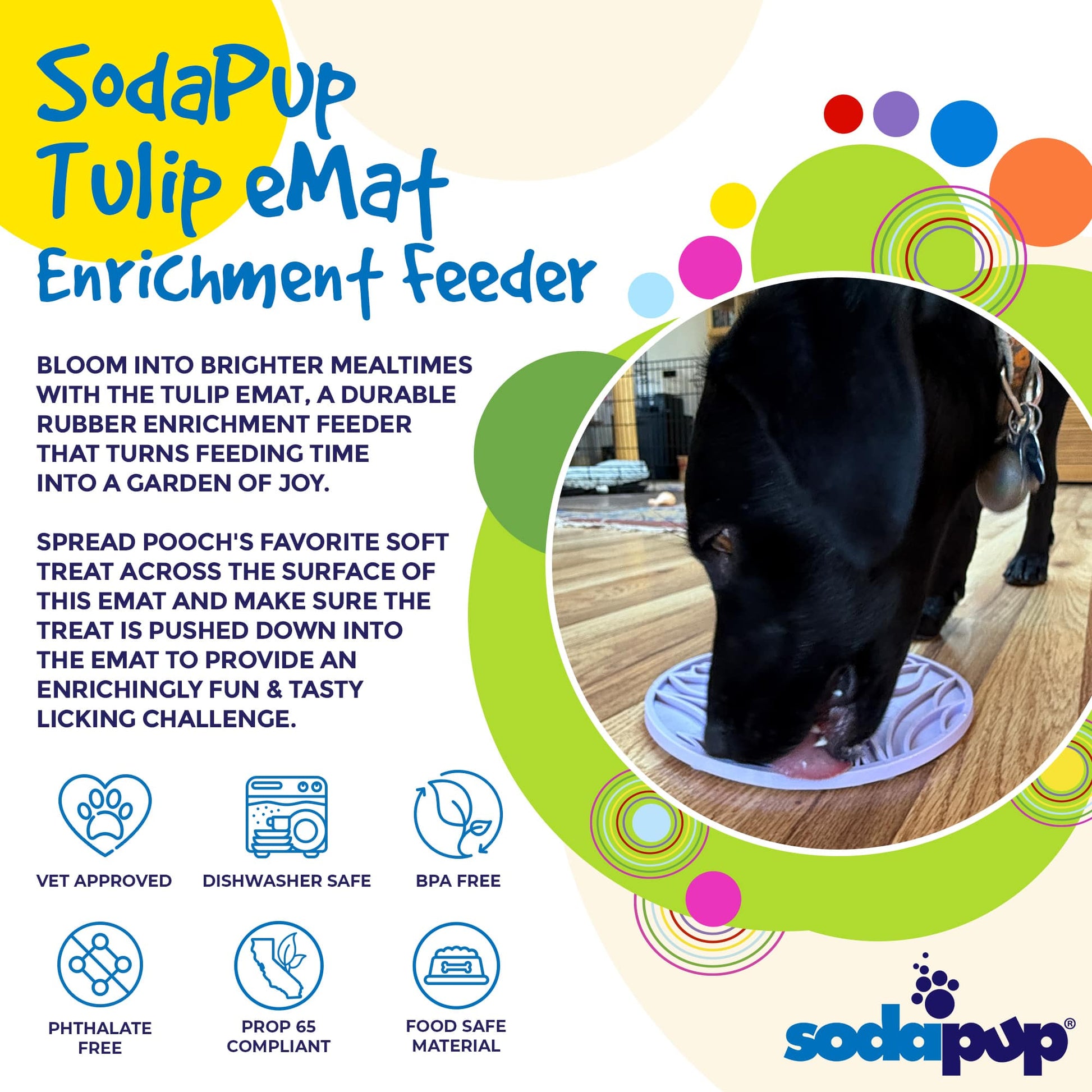 Tulip Design eMat - Enrichment Lick Mat For Dogs and Cats - With Suction Cups | USA Made - Doot's Pet LLC Collars For A Cause