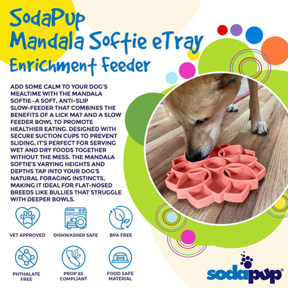 Mandala Softie eTray Shallow Slow Feeder Dog Bowl with Suction Cups |  USA Made - Doot's Pet LLC Collars For A Cause