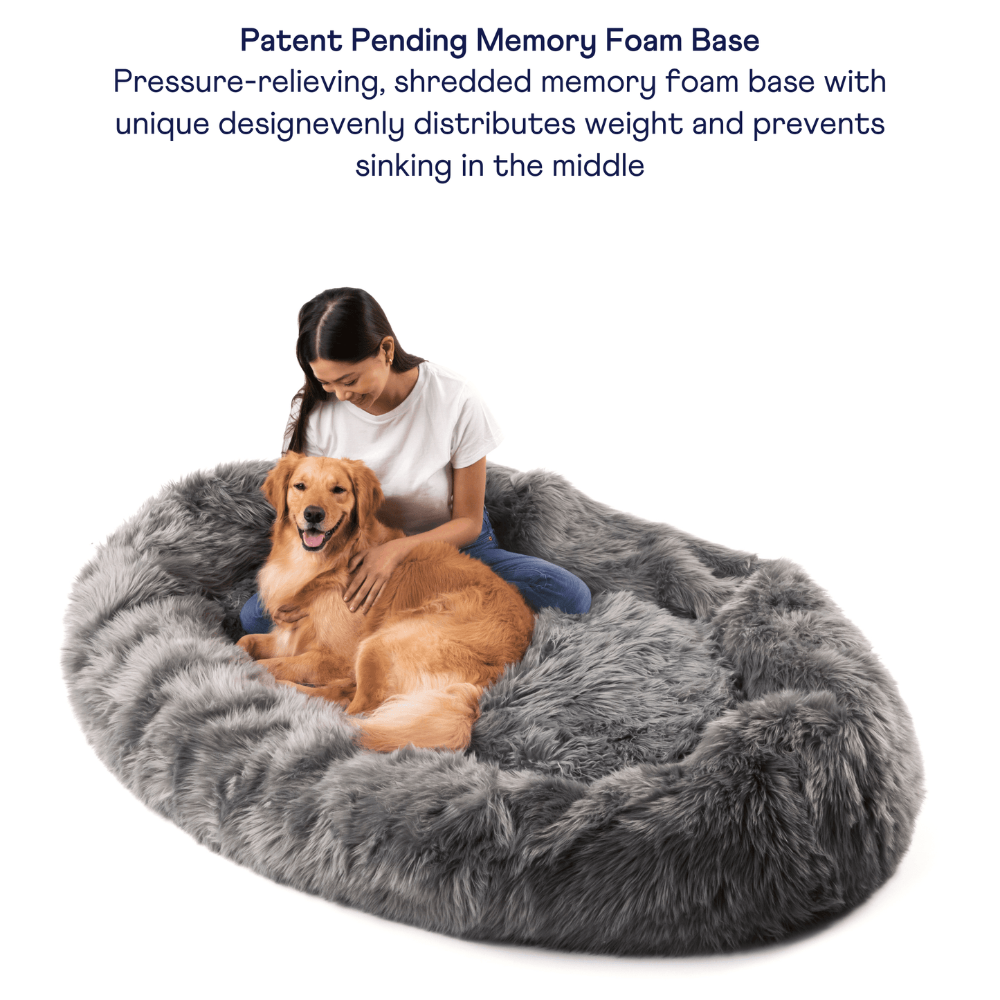 PupCloud™ Human-Size Faux Fur Memory Foam Dog Bed - Charcoal Grey - Doot's Pet LLC Collars For A Cause
