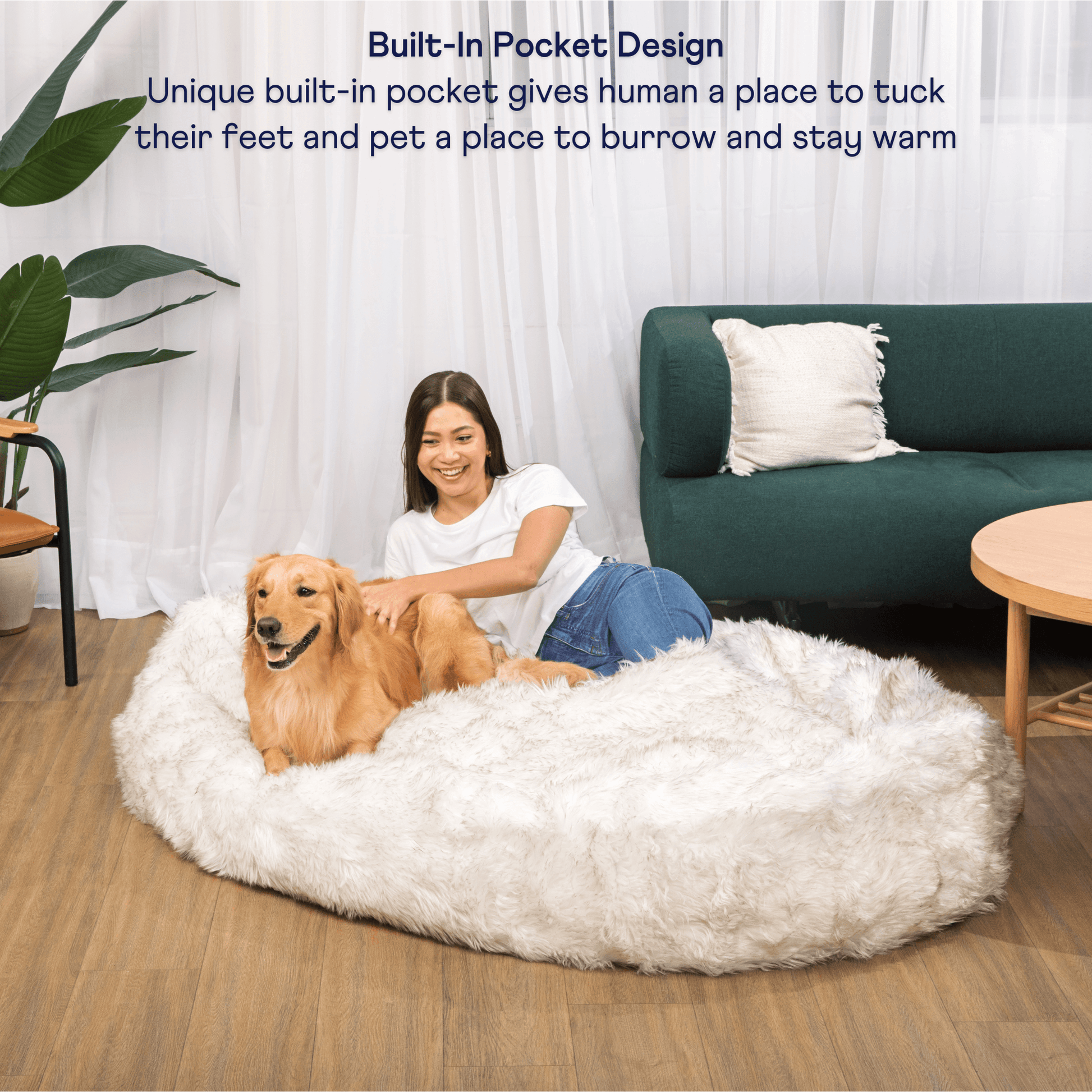 PupCloud™ Human-Size Faux Fur Memory Foam Dog Bed - White with Brown Accents - Doot's Pet LLC Collars For A Cause